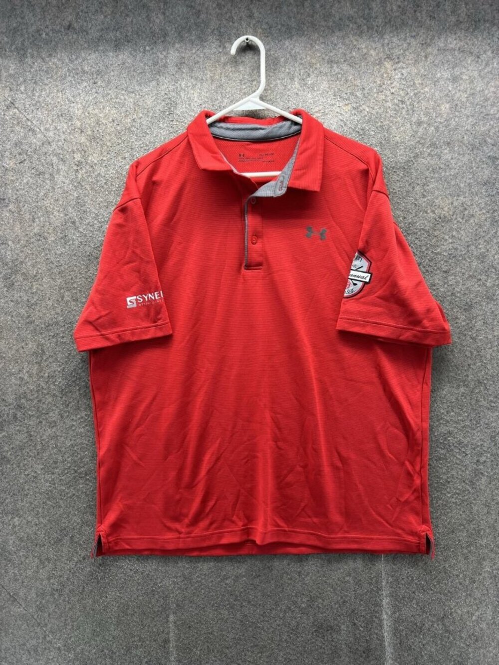 Under Armour Polo Shirt Men XL Red Solid HeatGear Golf Logo Short Sleeve
